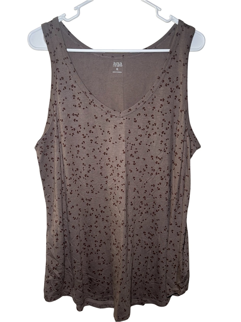 a.n.a Brown Floral Pattern V-Neck Sleeveless Tank Top Fall Casual Flowy Comfort